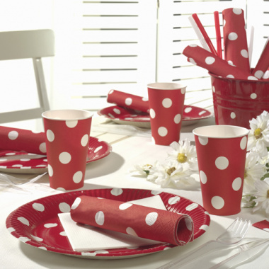 20 Servietten, 3-lagig 1/4-Falz 40 cm x 40 cm rot -Dots-