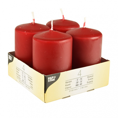 4 Stumpenkerzen Ø 50 mm 80 mm bordeaux