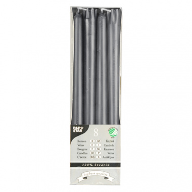 8 Leuchterkerzen Ø 2,2 cm 25 cm grau aus 100 % Stearin