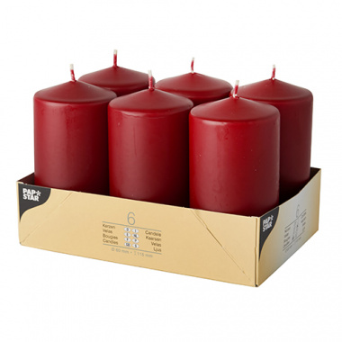 6 Stumpenkerzen Ø 60 mm 115 mm bordeaux
