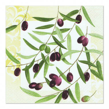 20 Servietten, 3-lagig 1/4-Falz 33 cm x 33 cm -Olive Twig-