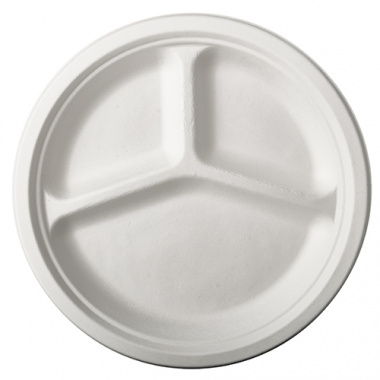 12 Teller, Zuckerrohr -pure- 3-geteilt Ø 26 cm 2 cm weiss