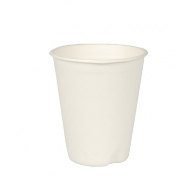 12 Trinkbecher, Zuckerrohr -pure- 0,2 l Ø 8 cm 9,2 cm weiss für Heißgetränke