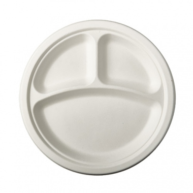50 Teller, Zuckerrohr pure 3-geteilt Ø 23 cm · 2 cm weiss