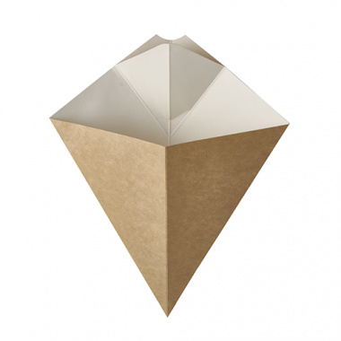 50 Pommes-Frites-Spitztüten mit Dip-Ecke, Pappe pure 23,5 cm x 19 cm braun/weiss Füllinhalt 150 g