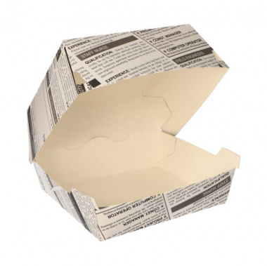 50 Burgerboxen, Pappe 7 cm x 12,5 cm x 12,5 cm Newsprint groß