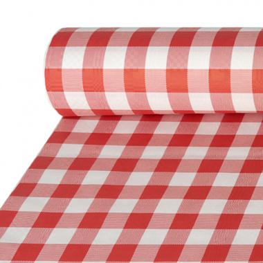 Papiertischtuch mit Damastprägung 50 m x 1 m rot Vichy Karo