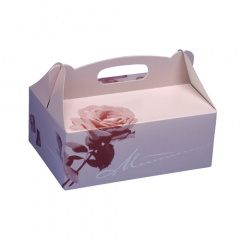 20 Gebäck-Kartons, Pappe eckig 16 cm x 10 cm x 9 cm rosé mit Tragegriff
