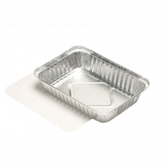 10 Schalen, Alu + Einlegdeckel, Pappe PE beschichtet eckig 0,8 l 21,8 cm x 15,4 cm x 3,8 cm