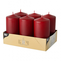 6 Stumpenkerzen Ø 60 mm 115 mm bordeaux