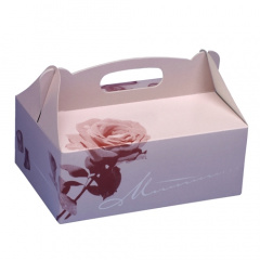 15 Gebäck-Kartons, Pappe eckig 23 cm x 16 cm x 9 cm rosé mit Tragegriff