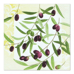 20 Servietten, 3-lagig 1/4-Falz 33 cm x 33 cm -Olive Twig-