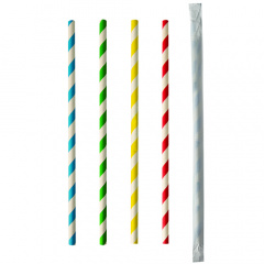 100 Trinkhalme, Papier Ø 6 mm · 20 cm farbig sortiert Stripes einzeln gehüllt